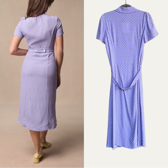 ROUJE NWT Lilac Purple Yellow Polka Dot Printed Button Down Marin Midi Dress 40 - Picture 6 of 17